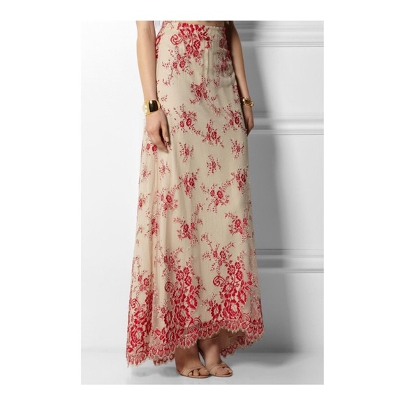 Alice + Olivia Dresses & Skirts - Alice + Olivia Kira Maxi Dress Embroidered Floral Sheer Nude Red Romantic Size 6